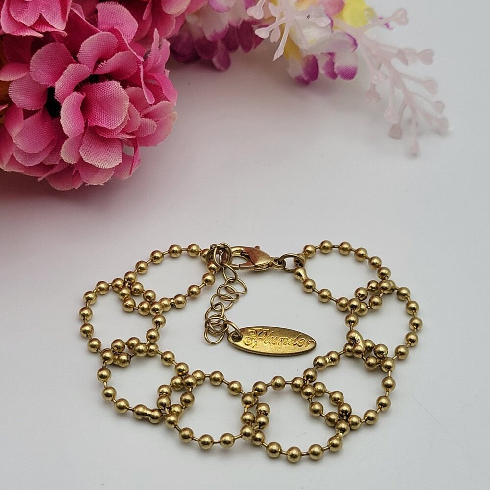 Plunder Design Gold Tone Ball Bead Oval Link Chain Bracelet 6.5-8 Inch Adj.